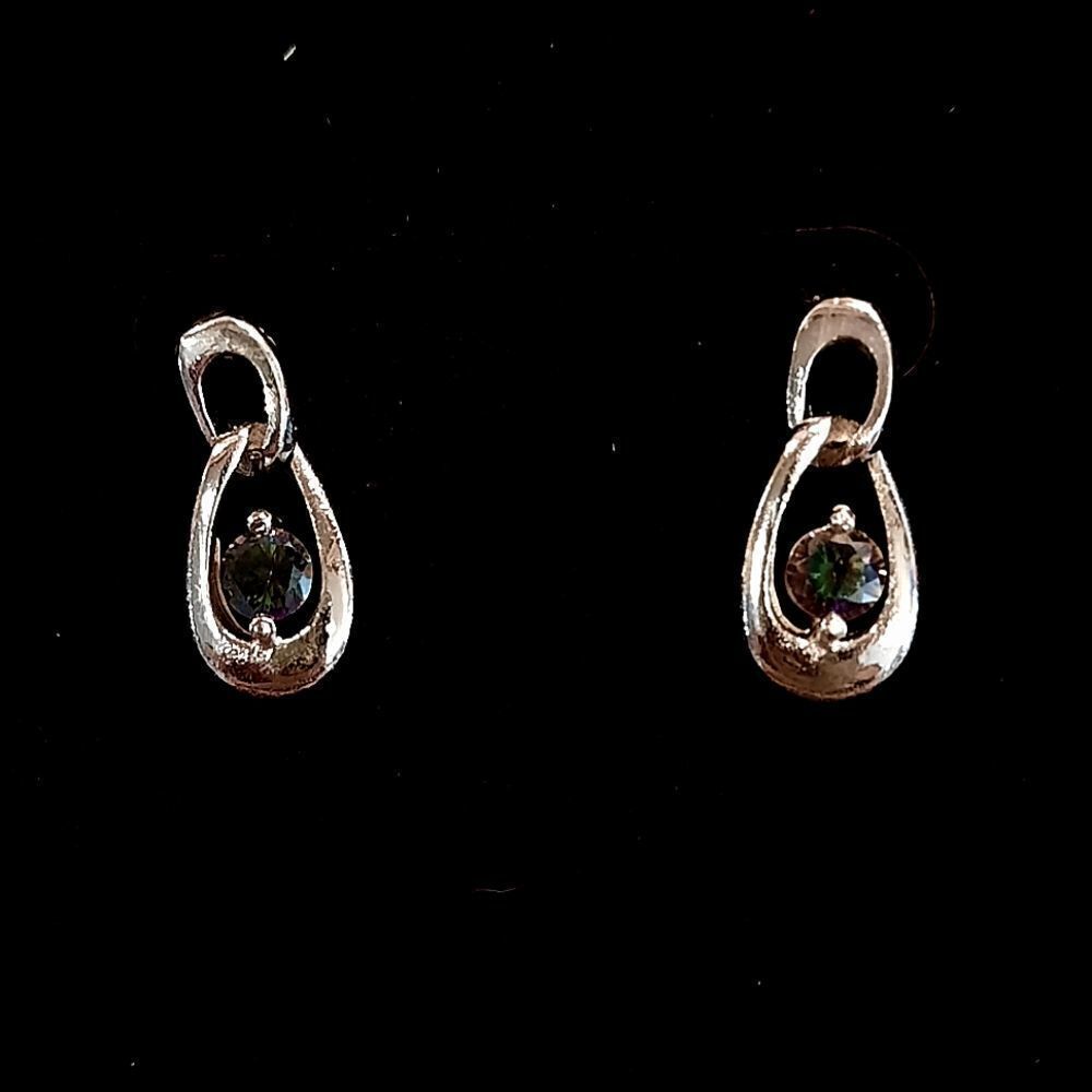 Blue Fire Stone Crystal Earring in Silver